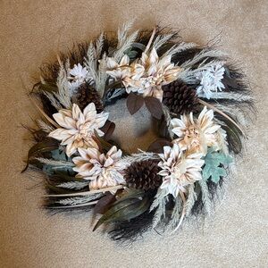Neutral Ivory and Brown Floral Wreath -